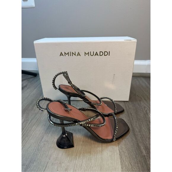 Amina Muaddi Gilda Glass embellished PVC sandals Size 35 $1170 - Picture 9 of 11